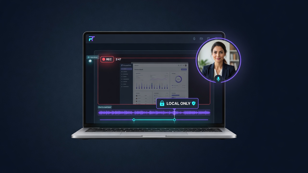 PrivateTake local-first screen recording — your video never leaves your computer
